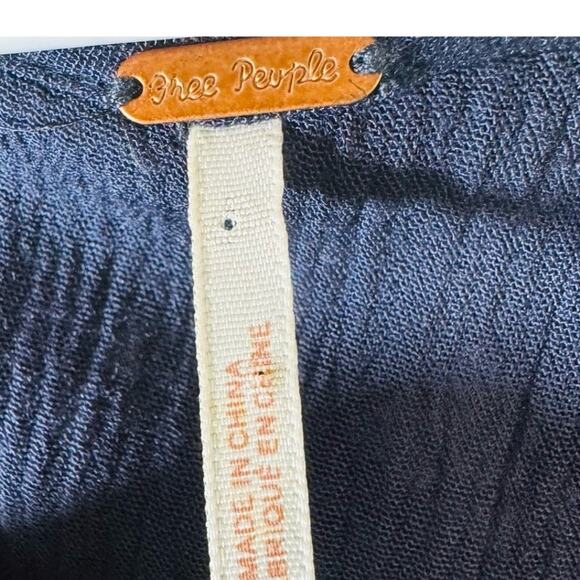 Free People Navy Boho Cottage Core Teared Lace Hi Low Maxi Dress Bell Sleeve 2 - Picture 3 of 16